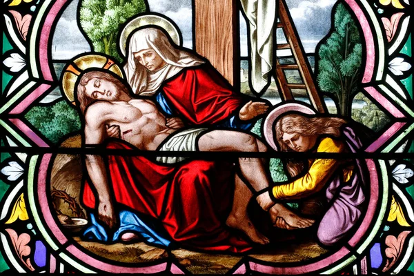 Kostel Albana Skleněné Okno Svědectví Krista Albensi Francie — Stock fotografie