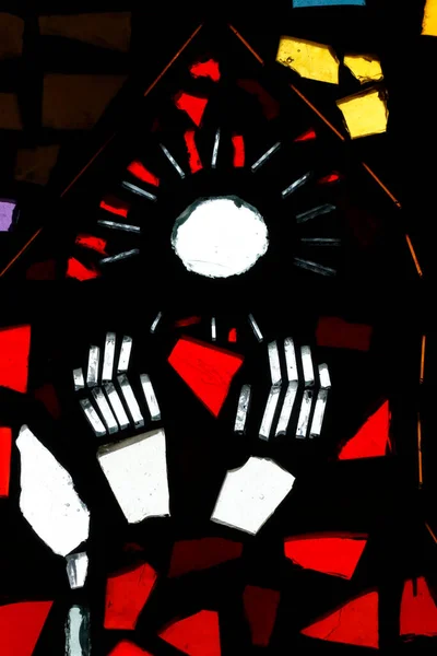 Szent Felix Templom Foltos Üveg Kezek Nap Saint Felix Ben — Stock Fotó