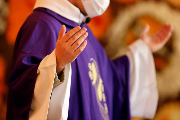 Saint Louis de Novel church.  Catholic mass. Ash wednesday celebration : the first day of Lent.  Annecy.  France. 