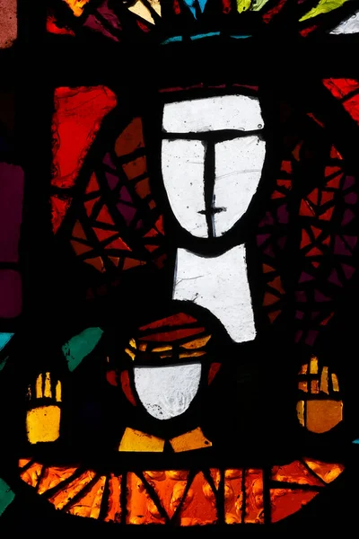 Sankt Roch Kyrkan Fönster Målat Glas Jungfru Maria Och Barn — Stockfoto
