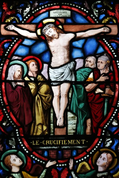 Basílica Notre Dame Assomption Vidro Manchado Paixão Cristo Crucificação Jesus — Fotografia de Stock