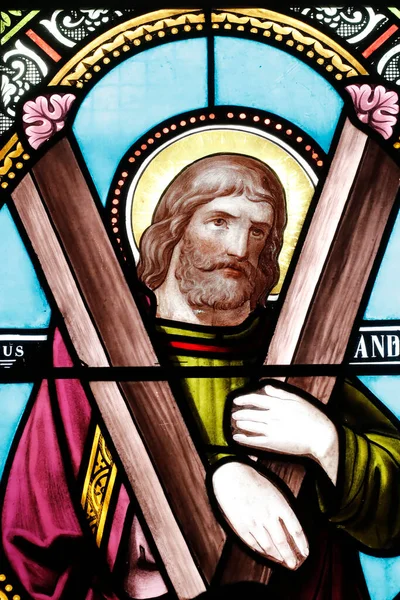 Sacre Coeur Herz Jesu Kirche Castellane Bleiglasfenster Der Heilige Andreas — Stockfoto
