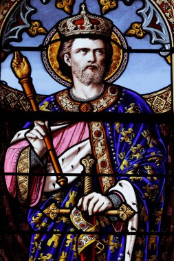 Aziz Jerome Kilisesi (San Jeronimo). Lekeli cam pencere. Kastilya 'nın Ferdinand III' ü. Madrid mi? İspanya.  