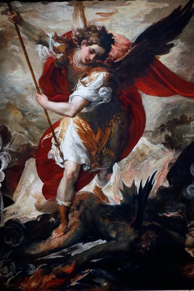 Thyssen Bornemisza Museet Arcangel Michael Störtade Lucifer Francesco Maffei 1600 — Stockfoto