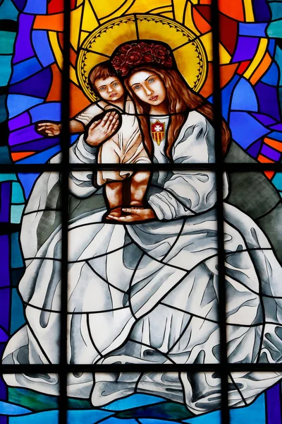 Catedral Almudena Vidriera María Merced Virgen Misericordia Madrid España — Foto de Stock