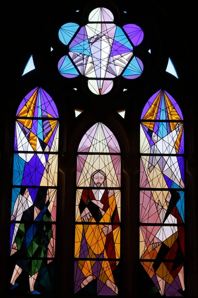 Almudena Katedrális Foltos Üvegablak Jézus Krisztus Madridban Spanyolország — Stock Fotó
