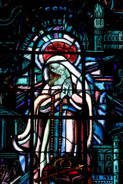 Virgin Mary Immaculate Conception Stained Glass Window France — Stock Photo, Image
