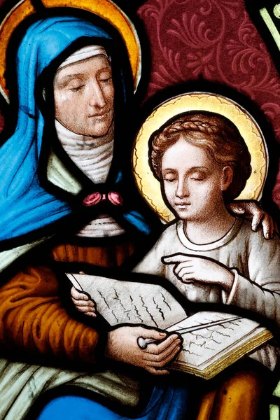 Kostel Nanebevzetí Skleněné Okno Svatá Anna Pannou Marií Francie — Stock fotografie