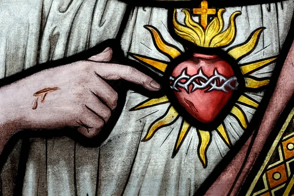 Sint Pothin Kerk Glas Lood Jezus Heilig Hart Een Close — Stockfoto
