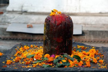 Hindu tapınağında taş shiva lingam, Nepal. 