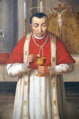 Havari Aziz James Kilisesi. Resim 1870. Charles Borromeo 1564 'ten 1584' e kadar Milan Başpiskoposuydu. Trieste. İtalya. 