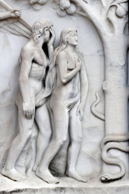 Anıtsal Mezarlık. Adem ve Havva. Cennet Bahçesi. Milan mı? İtalya. 