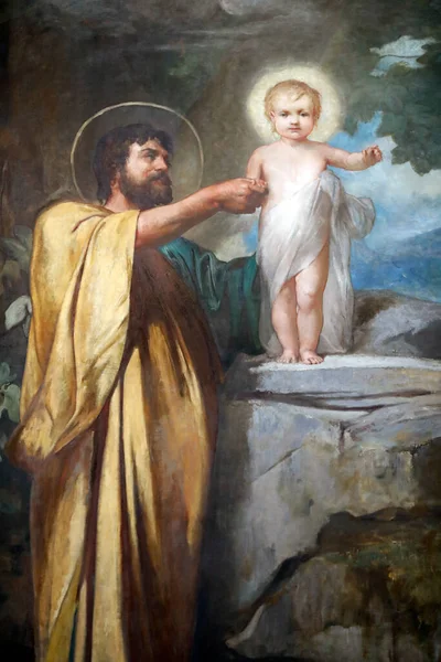 神圣的家庭 圣约瑟与婴儿耶稣尤金 提利昂 1839 1910 — 图库照片