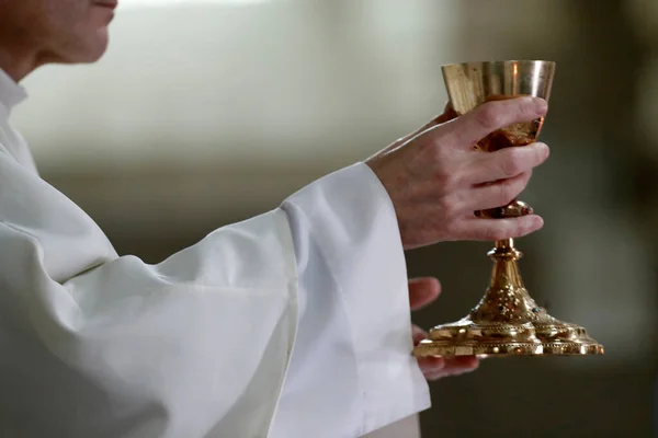 Katholischer Priester Eucharistiefeier Der Kirche — Stockfoto