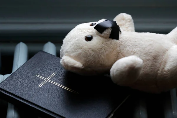 Ведмідь Стрічкою Роті Символ Мовчання Про Сексуальне Насильство Дітей Церкві — стокове фото