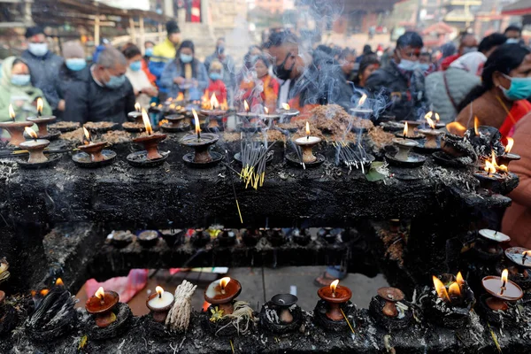 Lâmpadas Óleo Manteiga Queimando Templo Hindu Katmandu Nepal — Fotografia de Stock