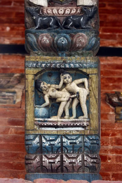 Ganesh Templet Erotiska Träsniderier Kamasutra Nepal — Stockfoto