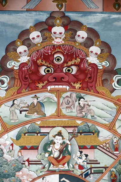 Pema Osel Ling修道院 生命之轮或Bhavacakra是Sa Sara的象征性代表 墙上的画 达克辛卡莉尼泊尔 — 图库照片