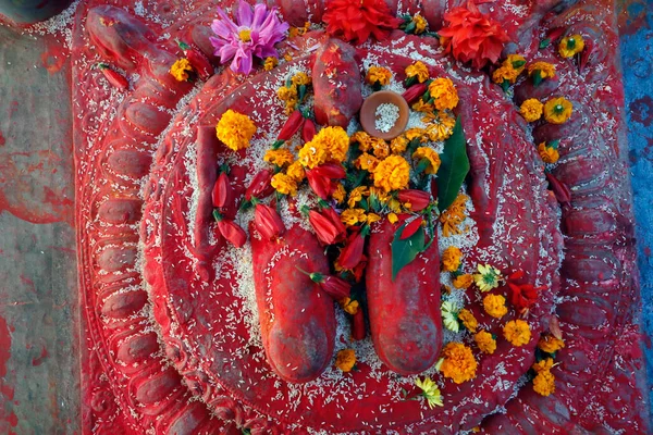 オセル リン修道院 曼荼羅 赤仏2フィートの米や花の提供を描いた ダッキンカリ ネパール — ストック写真