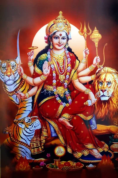Shiva Hinduistický Chrám Obrázek Hinduistické Bohyně Durgy — Stock fotografie