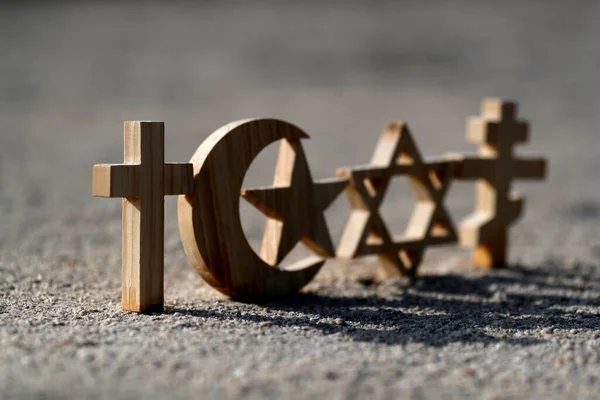 Křesťanství Islám Judaismus Monoteistická Náboženství Židovská Hvězda Křesťanské Ortodoxní Kříže — Stock fotografie