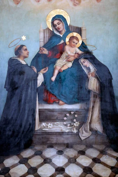 Sankt Maurice Kyrka Saint Dominic Tar Emot Den Heliga Rosenkransen — Stockfoto