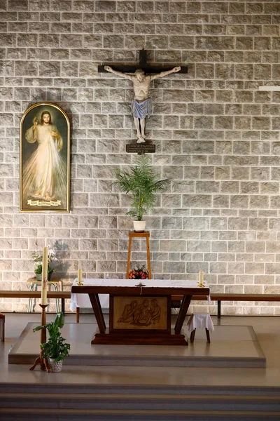 Igreja Notre Dame Plaimpalais Altar Principal Crucifixo França — Fotografia de Stock