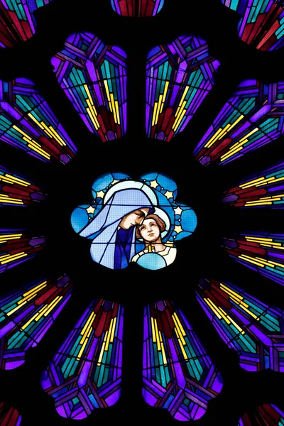 Saint Francois Sales Basilika Lasimaalaus Neitsyt Maria Lapsi Thonon Ranska — kuvapankkivalokuva