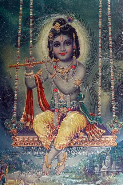 Господь Кришна Флейтой Индуистский Бог — стоковое фото