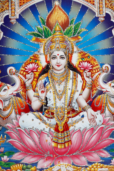  Lakshmi, the wife of Vishnu, is goddess of prosperity, good fortune, and beauty.
