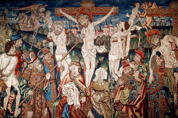 Musée Cathédrale Milan Passion Christ Crucifixon Fabrique Franco Flamande 1467 — Photo
