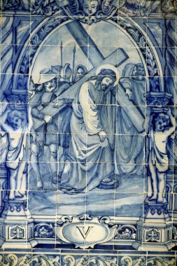 St. Francis Kraliyet Kilisesi. Azulejos. İsa 'nın Tutkusu. Haçın yolu. Evora. Portekiz. 
