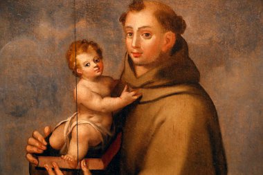 St. Francis Kraliyet Kilisesi. Müze. Padoua 'lı Aziz Anthony. Çocuk İsa ile. 17. yüzyıl. Tahtada yağ var. Evora. Portekiz. 