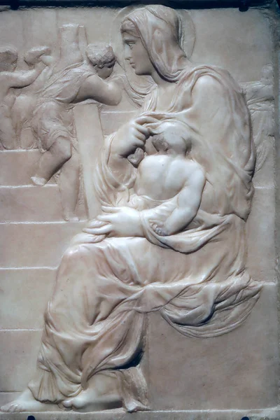 Madonna Lépcsőről Márvány 1490 Michelangelo Buonarroti Vagyok Genova Vagyok Olaszország — Stock Fotó