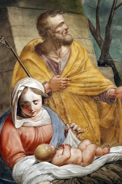 Szopka Święta Rodzina Bazylika Santa Maria Delle Vigne Genua Włochy — Zdjęcie stockowe