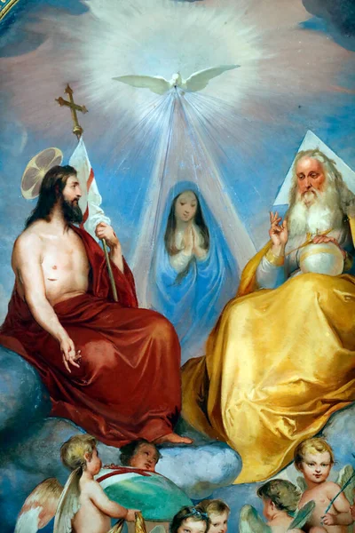 Святой Дух Иисус Дева Мария Бог Тринити Фреска Церковь Святой — стоковое фото