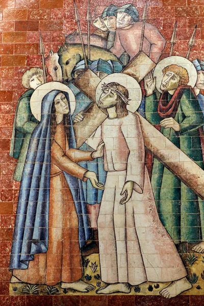 Heiligtum Von Fatima Kreuzweg Jesus Trifft Seine Mutter Die Passion — Stockfoto