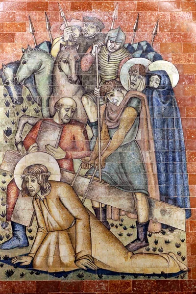 Sanctuarul Din Fatima Calea Crucii Isus Cade Pentru Doua Oară — Fotografie, imagine de stoc