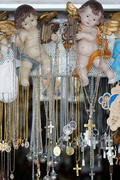Sanctuaire Fatima Boutique Souvenirs Avec Perles Chapelet Médailles Religieuses Portugal — Photo