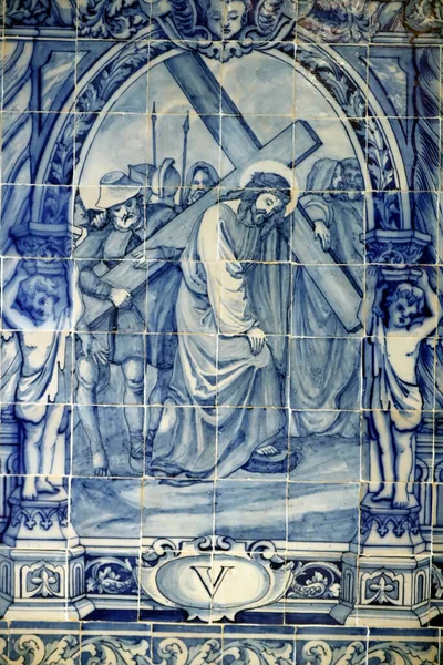 St. Francis Kraliyet Kilisesi. Azulejos. İsa 'nın Tutkusu. Haçın yolu. Evora. Portekiz. 