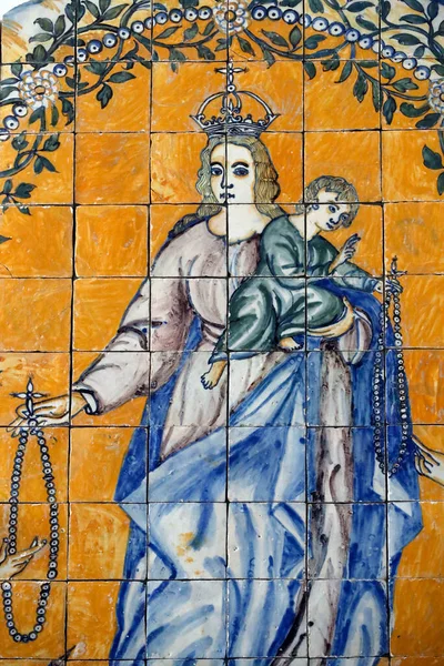Evora Müzesi Azulejos Aziz Dominic Bakire Den Tespihi Alıyor Portekiz — Stok fotoğraf