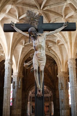 Jeronimos Manastırı ya da Hieronymites Manastırı. Çarmıha gerilme. Çarmıha gerilmiş İsa. Lizbon. Portekiz. 