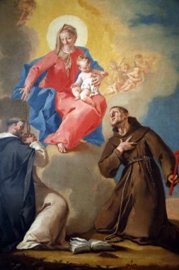 Ulusal Galeri. Aziz Dominic ve St. Francis d 'assis ile birlikte tespih çeken leydimiz. Nicola Grassi. 18. yüzyıl. Ljubljana. Slovenya. 