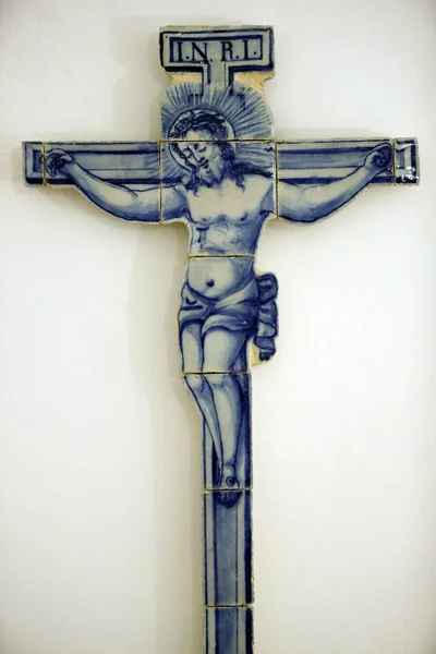 Museo Evora Azulejos Crucifixión Jesús Cruz Estación Cruz 1750 Portugal —  Fotos de Stock