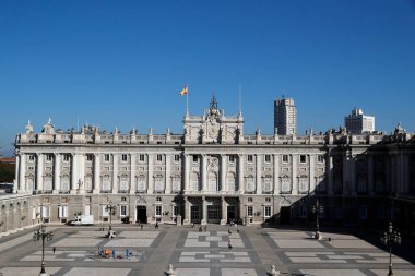 Palacio Real 'in cephesi, Kraliyet Sarayı. Madrid mi? İspanya. 