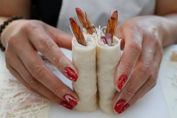 Asian Kitchen Authentic Vietnamese Spring Rolls Shrimp Nem — Stock Photo, Image