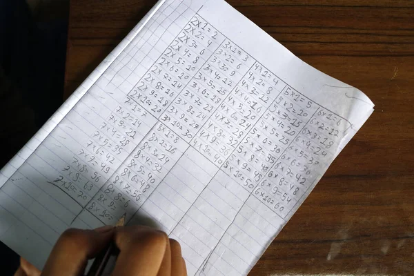 在教室里学生在笔记本上写字 尼泊尔 — 图库照片