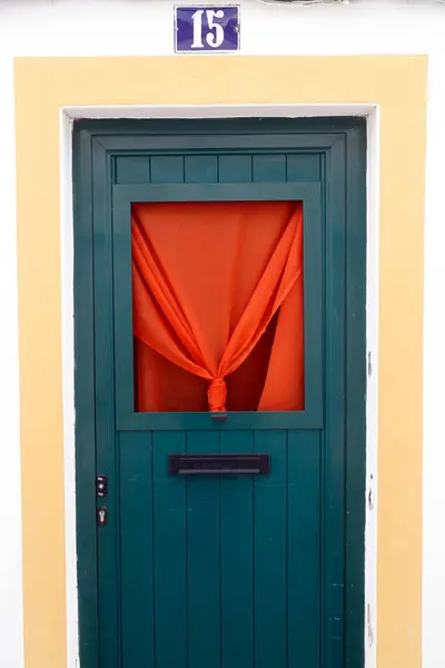 Puerta Verde Cortina Roja Casco Antiguo Evora Portugal — Foto de Stock