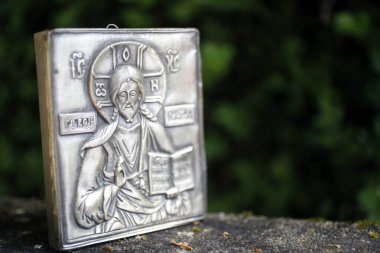Bizans Simgesi 'nden İsa Pantokrator Metal baskısı.