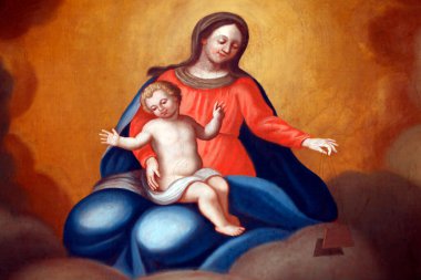 Saint Nicolas de Veroce Barok Kilisesi. Tadilattan sonra resim yapmak. Bakire ve çocuk. Fransa. 